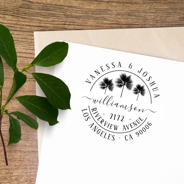 Elegante Palm Trees Couple Family Rücksendeadresse Permastempel (Elegant  Vintage Typography Palm Trees Tropical married couple / wedding return address stamp)