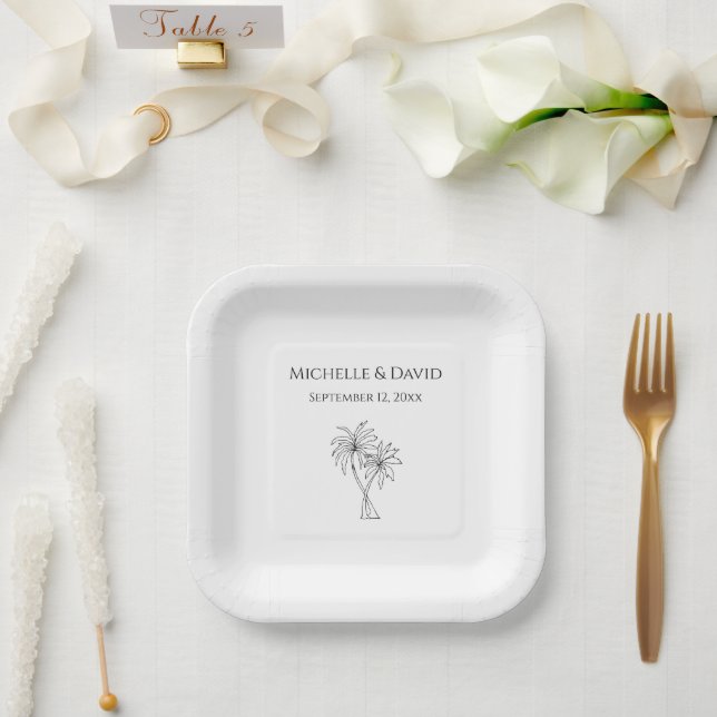 Elegante Palm Trees Destination Beach Hochzeit Pappteller (Hochzeit)