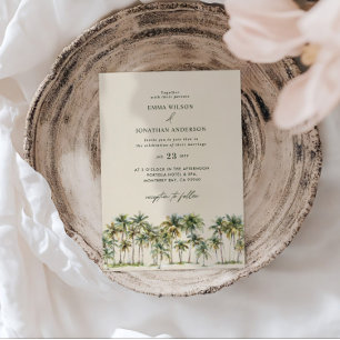 Elegante Palmbaum-Hochzeitseinladung mit QR-Code Einladung