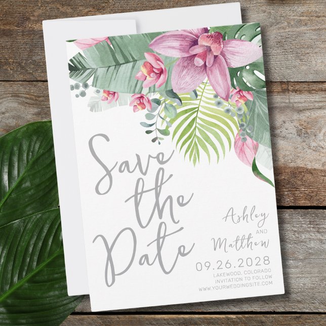 Elegante Palmen Blätter Hochzeit Save The Date (Fun Modern Floral Palm Leaves Tropical Wedding Save The Date)