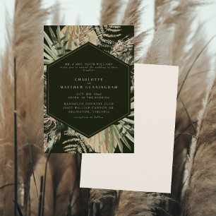 Elegante Pampas Black & Cream Wedding Einladung