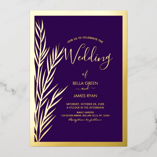 Elegante Pampas Grass Foto Wedding Party Folieneinladung (Vorderseite)