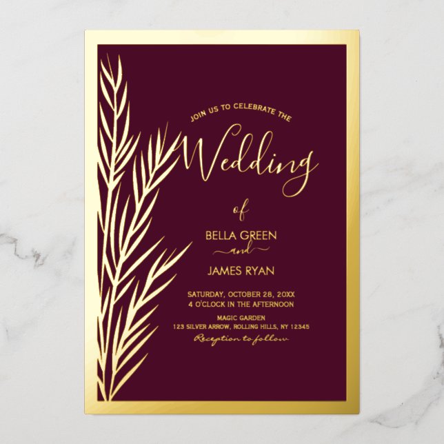 Elegante Pampas Grass Foto Wedding Party Folieneinladung (Vorderseite)