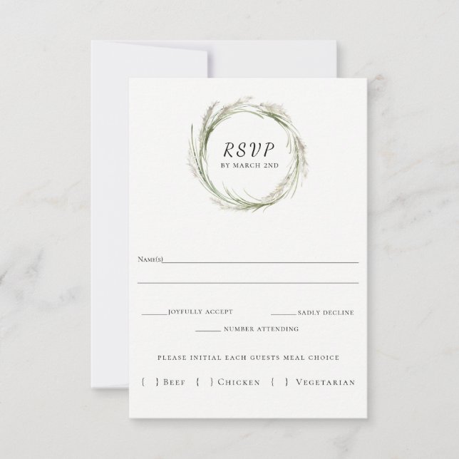 Elegante Pampas Grass Wreath Wedding RSVP Card (Vorderseite)
