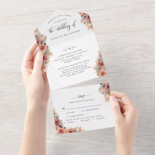 Elegante Pampasgras-Hochzeit mit perforierter RSVP All In One Einladung