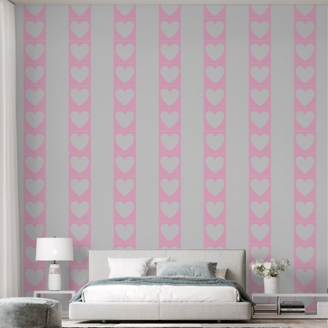 Elegante Panels mit rosa Herzen und grauen Streife Tapete (Schlafzimmer)