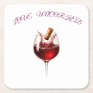 Elegante Papiertücher mit Wein-Spritzer "Love Unco Rechteckiger Pappuntersetzer