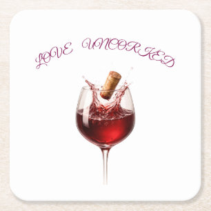 Elegante Papiertücher mit Wein-Spritzer "Love Unco Rechteckiger Pappuntersetzer