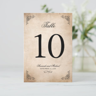 Elegante Parchment Wedding Tischnummer Card
