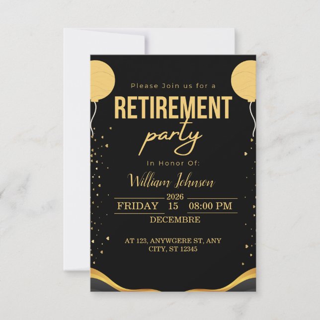 Élégante Partie de retraite Invitation personnalis (Devant)