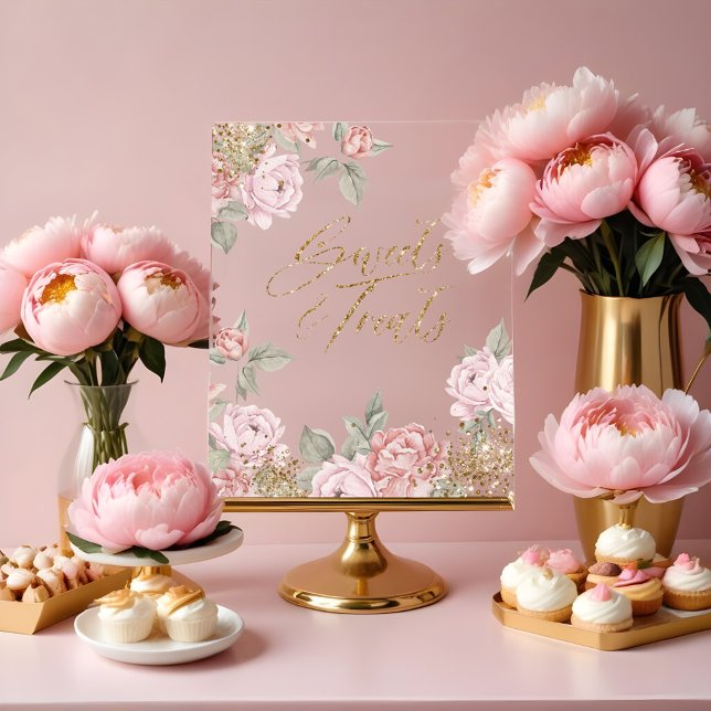 Elégante Parties scintillant Or Peony Florals Swee (Elegant Gold Glitter Peony Florals Sweets & Treats Acrylic Sign
)