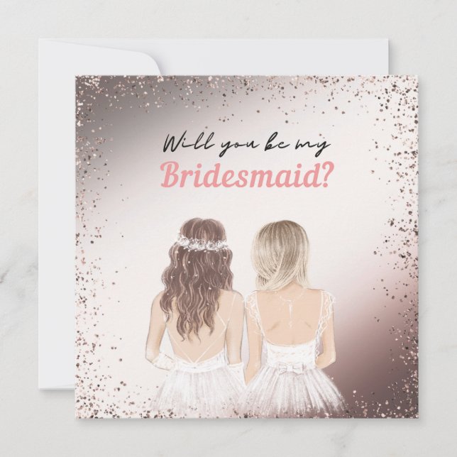 Élégante Parties scintillant rose Bridesmaid Carte (Devant)