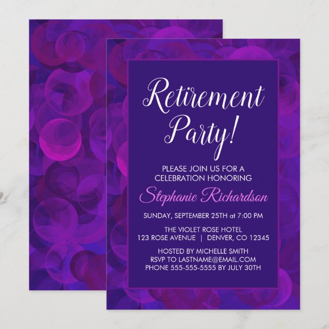 Elegante Party Einladung für Lila Altersvorsorge (Vorne/Hinten)