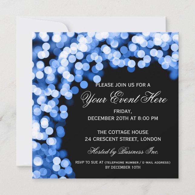 Elegante Party Einladung Gold Funkelnd Blau (Vorderseite)