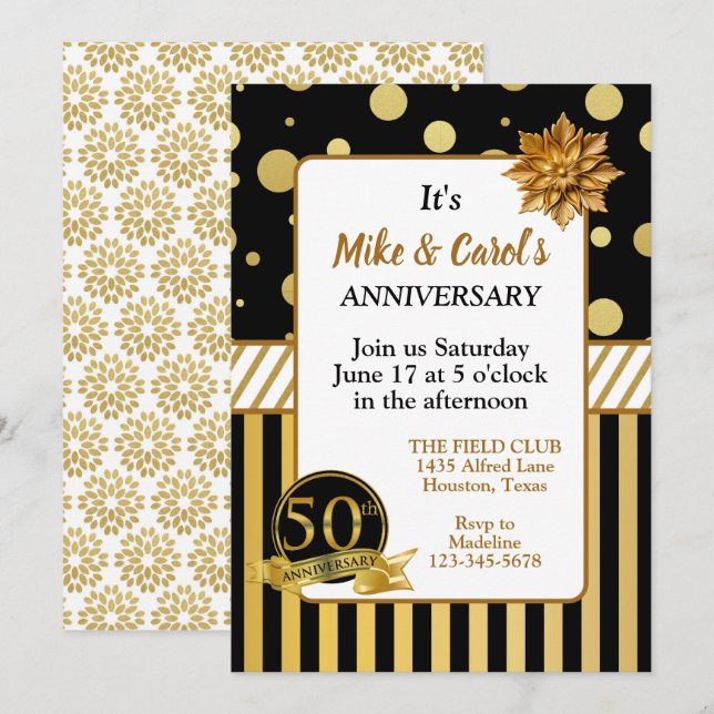 Elegante Party Einladung zum 50. Jubiläum (Vorne/Hinten)