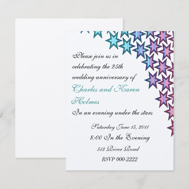 Elegante Party Einladung zum Hochzeitstag (Vorne/Hinten)