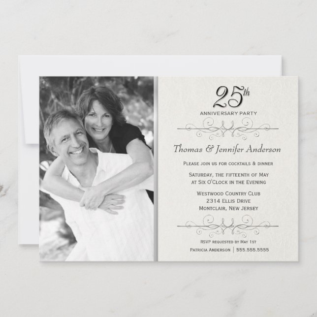 Elegante Party Einladungen zum 25. Hochzeitstag (Vorderseite)