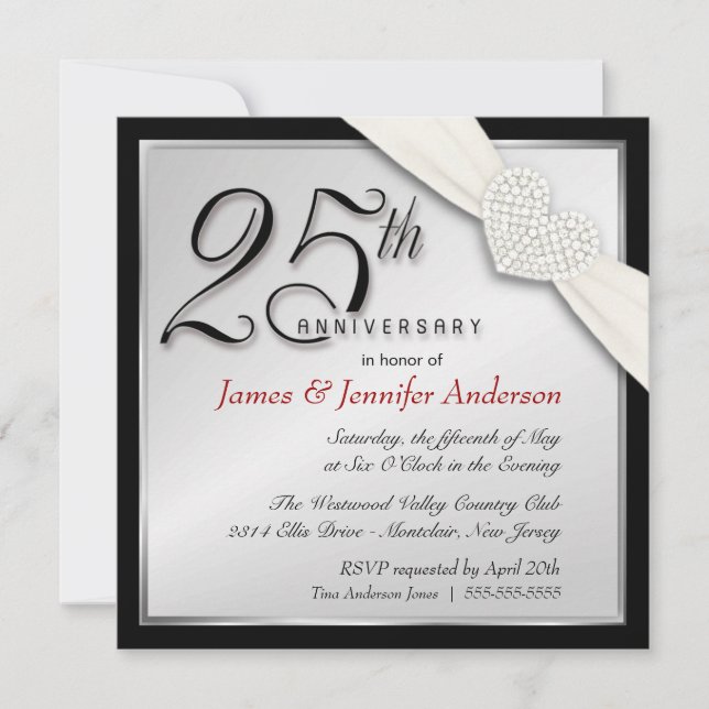 Elegante Party Einladungen zum 25. SilberJahrestag (Vorderseite)