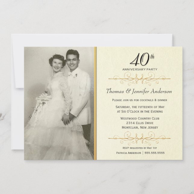 Elegante Party Einladungen zum 40. Hochzeitstag (Vorderseite)