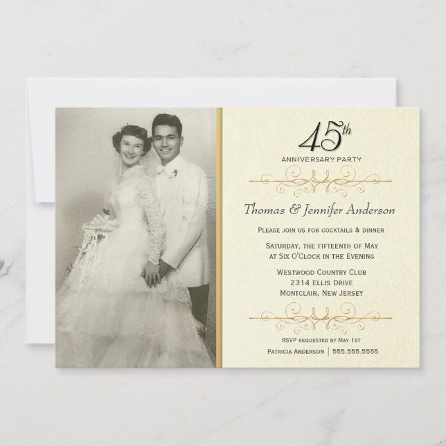 Elegante Party Einladungen zum 45. Hochzeitstag (Vorderseite)