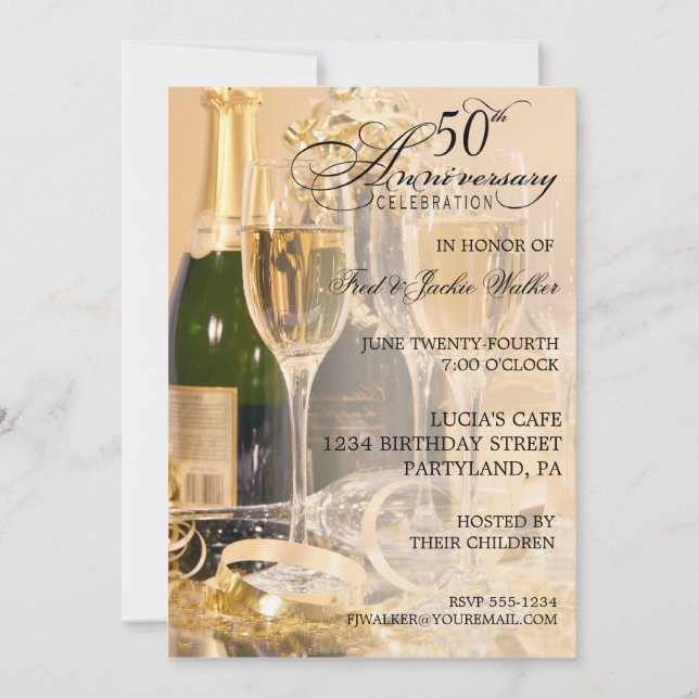 Elegante Party Einladungen zum 50. Jubiläum (Vorderseite)