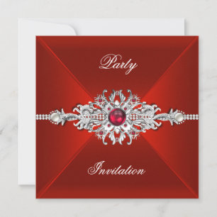 Elegante Party für alle Anlässe Rot Silber Juwel Einladung