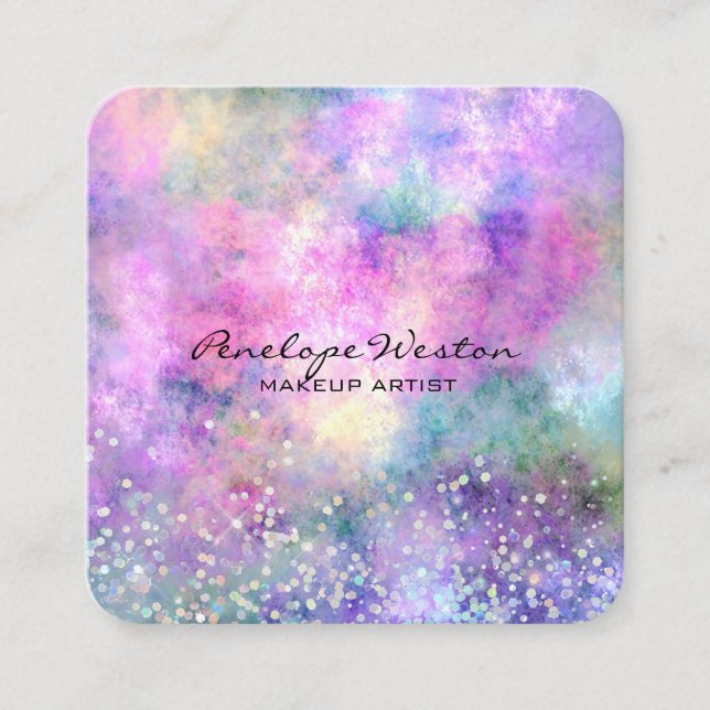 Elegante Pastel Abstrakt mit Silver Glitzer   Quadratische Visitenkarte (Vorderseite)