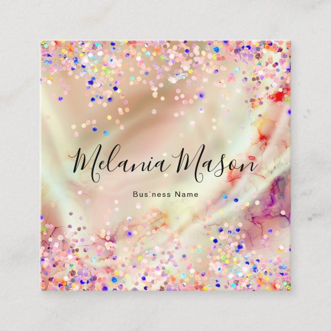 Elegante Pastel Alcohol Tinte Moderner Glitzer Sch Quadratische Visitenkarte (Vorderseite)