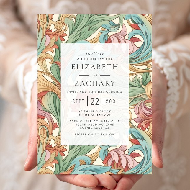 Elegante Pastel Art Nouveau Botanische Hochzeit Einladung (Von Creator hochgeladen)