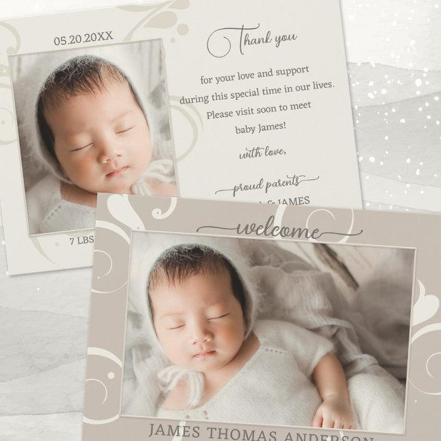 Elegante Pastel Baby Foto Geburtserklärung Dankeskarte (Von Creator hochgeladen)
