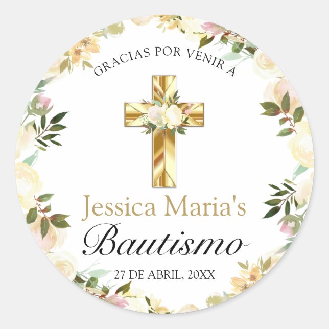 Elegante Pastel Bautizo Bebé Runder Aufkleber (Vorderseite)