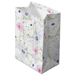 Elegante Pastel Blau & Rosa Blume Mittlere Geschenktüte