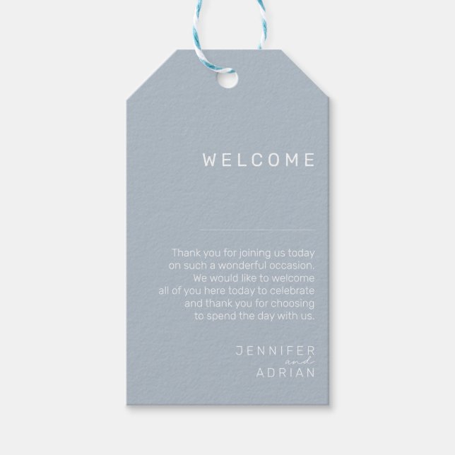 Elegante Pastel Blaue Hochzeit Willkommen Geschenkanhänger (Vorderseite)