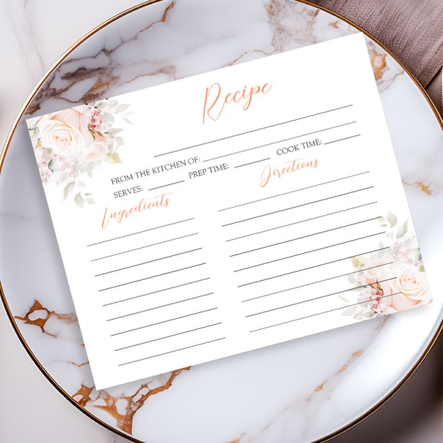 Elegante Pastel Blooms Brautparty Rezept Karte (Von Creator hochgeladen)