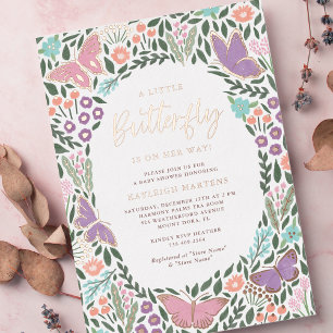 Elegante Pastel Butterfly Garden Babydusche Folieneinladung