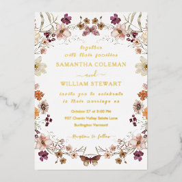 Elegante Pastel Chic Boho Wildblume Theme Wedding Folieneinladung