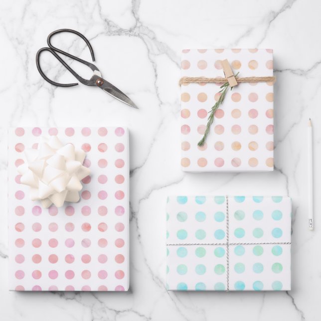 Elegante Pastel Color Polka Dot Pattern Weihnachte Geschenkpapier Set (Vorderseite)