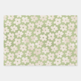 Elegante Pastel Daisy Blume Bunny Spring Oster Geschenkpapier Set