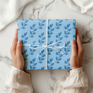 Elegante Pastel & Dark Blue Wassercolor Botanisch Geschenkpapier Set