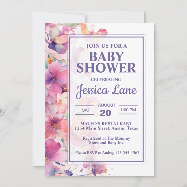 Elegante Pastel Floral Baby Shower Einladung (Vorderseite)