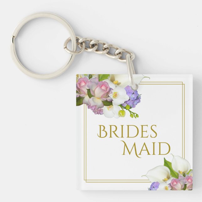 Elegante Pastel Floral Bridesmaid Gastgeschenk Hoc Schlüsselanhänger (Vorderseite)