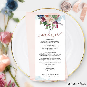 Elegante Pastel Floral Quinceñera Menü Menükarte