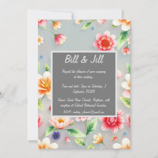 Elegante Pastel floral Soft Gray Background Weddin Einladung