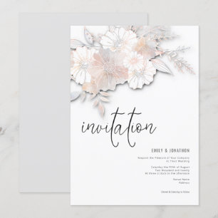 Elegante Pastel Florals Peach Blush Gray Wedding Einladung