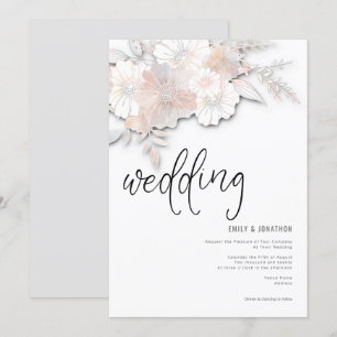 Elegante Pastel Florals Peach Blush Gray Wedding Einladung