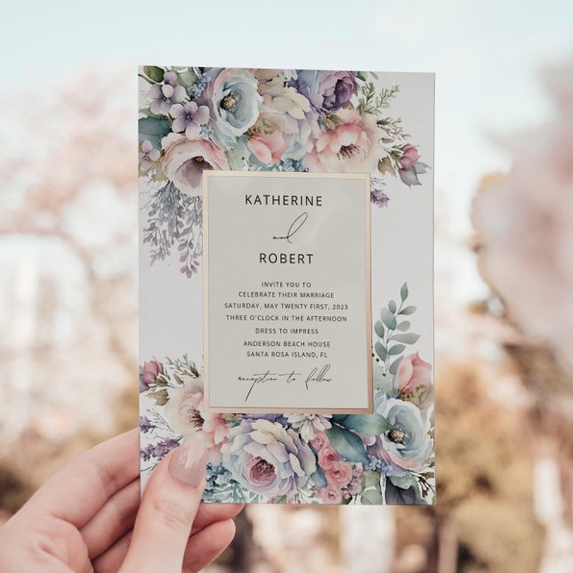 Elegante Pastel Garden Hochzeit der Blumen Folieneinladung (Von Creator hochgeladen)
