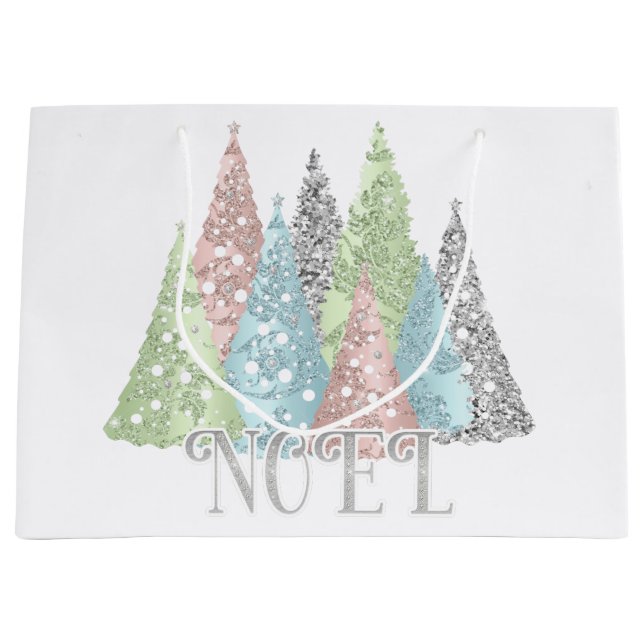 Elegante Pastel Glitzer Weihnachtsbaumtasche Große Geschenktüte (Vorderseite)