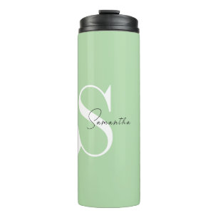 Elegante Pastel Green Monogram Thermal Tumbler Thermosbecher