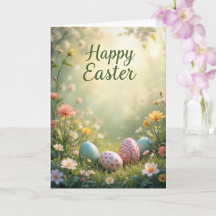 Elegante Pastel Happy Osterfest mit Blume und Eier Karte