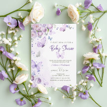 Elegante Pastel Lila Floral Butterfly Babydusche